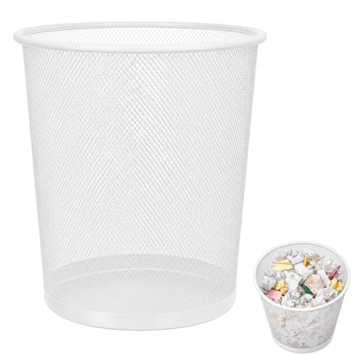 CABLEPELADO Metal Mesh Wastebasket, 12 Litres, White, Office Bin,...
