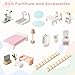 HONEY JOY Doll House, 3-Story Wooden Dollhouse Playset w/Double-Sided Roofs, 5 Rooms, 19 Accessories & Miniature Furniture, Pretend Play Toddler Big Doll House, Gift for Kids Aged 3+ (Pink, 2.2 FT)