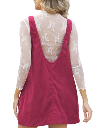 Women Overall Dress Corduroy Round Neck A Line Skirt Sleeveless Crewneck Vintage Overall Jumper Mini Dress with Pockets4