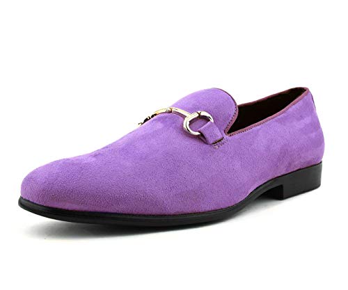 Amali Bradford - Microfiber Men's Slip-On Loafer With Gold Metal Bit - Smoking Slip On Dress Shoes For Men - Microfiber Formal Loafers For Men - Lavender Size 12 #TOP10