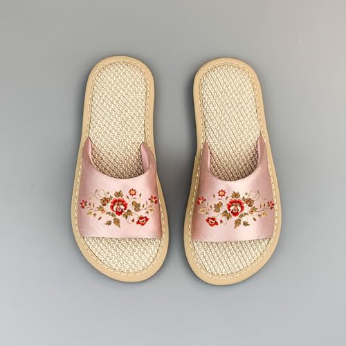 Ladies' embroidered slippers, linen slippers, floral slippers, breathable and comfortable home anti slip slippers2