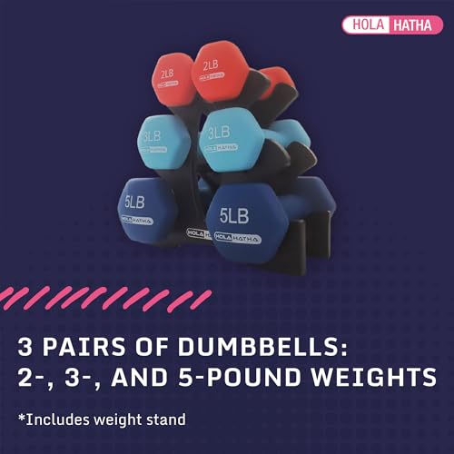HolaHatha Neoprene Dumbbell Weights Set & Rack for Home Workout, 20 Lbs, Blue/Red