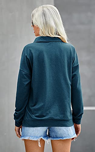 Prettygarden Women's Causal 1/4 Zip Pullover Long Sleeve Collar Sweatshirts Solid Activewear Running Jacket(Lake Blue,X-Large) #TOP4
