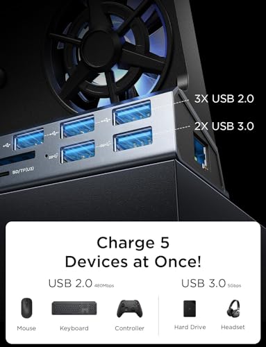 Image of LISEN 10 IN 1 Docking Station for Steam Deck OLED&ROG Ally X&Legion Go, Dual Cooling Fan 5 USB Ports and 4K@60Hz, 100W Charging Port Support ROG Ally 30W Mode, Gigabit Ethernet Fit for Steam Deck OLED