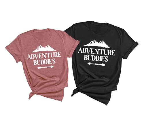 Couples Adventure Buddies T-Shirt, Matching Mountain Outfit for Women, Hiking Camping Tees, Vacation Camper Shirt, Forest Casual Print Short Sleeve Tops, Travel Clothes2