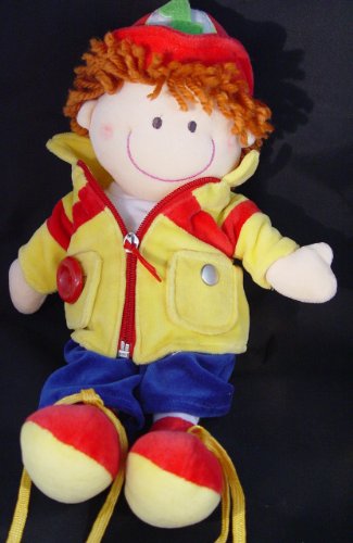 Okie Dokie Plush Red Headed Fireman Boy Learn to Dress Doll 16
