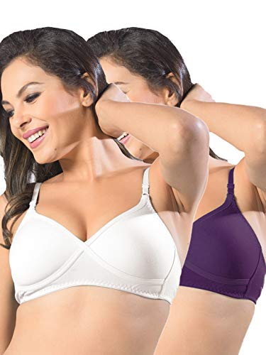 Image of SONARI Womens Non Padded Regular Cotton Bra | Wire-Free, Medium Coverage, Sewn-in Bump for Natural Lift, Polycotton Blend Fabric, Hook & Eye Closure, Adjustable Straps - Violet