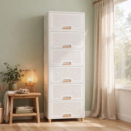 Image of MECHDEL Wardrobe Organizer for Storage /Polypropylene Foldable & Stackable Closet Basket /Cupboard Organizer for Clothes /Mounted Closet Systems (CUPBOARD RACK-WHITE, 6PCS)