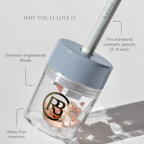 Image of Ravie Beauty Lip and Eye Liner Pencil Sharpener with German Blade and Mess Free Reservoir for Smooth Precise Tips, Travel Friendly for Standard Makeup Pencils (Gray)