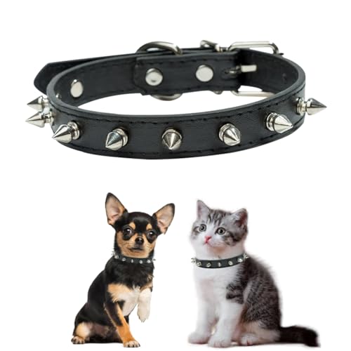 Spiked Dog Collar, Studded Spike Anti-Bite Rivet Protective Pet Neck Pu Leather Mushrooms Puppy Collars for Xs Small Medium Large Boy Dogs Male Cats, Black S