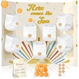 Ctosree 31 Pcs Here Comes the Sun Theme Baby Shower Diaper Game 1 Diaper Baby Shower Game Board 7 Diapers 10 Plastic Balls 1 Organza Bag for Bridal Games Boy Girl