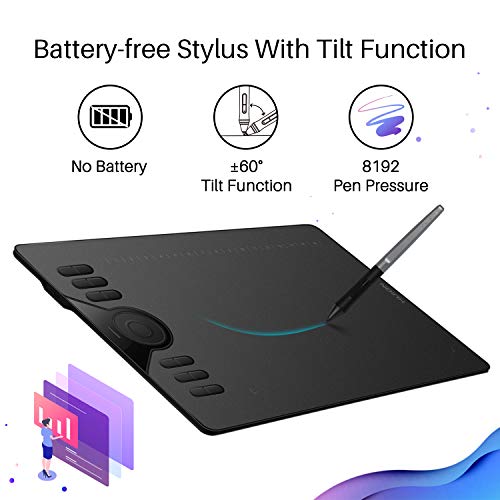 Image of HUION HS610 10x6.25 inch Drawing Tablet 8192 Pen Pressure | Battery-Free Stylus, Tilt, 12 Express Keys, Touch Strip, Work with Windows /Mac /Android, Graphic Tablet for Animation, Design