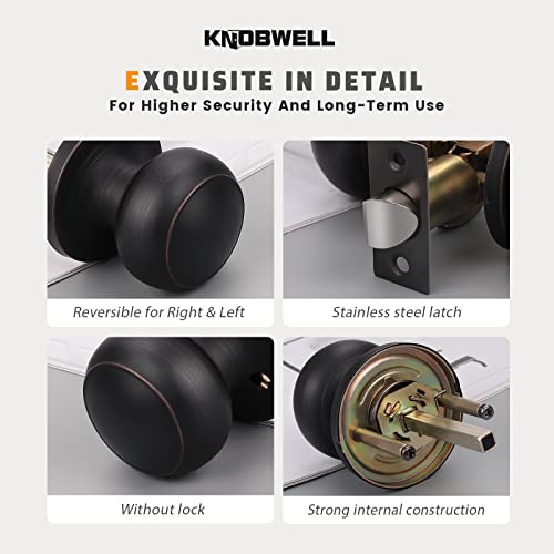 Knobwell 3 Pack Modern Door Knob Passage Door Knob Set, Closet Door Knobs, Hallway And Closet Door Knob In Classic Style With Concealed Screws, Oil Rubbed Bronze #TOP5