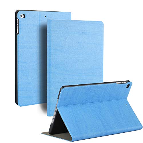 SOTEFE® Wood Grain Leather PU Case New iPad 2018 9.7 Inch, Case iPad 9.7 2017, Case iPad Air Cover - Auto Sleep/Wake Function - Utra-Silm Smart PU Leather Case Protector For iPad Air 2 - Blue