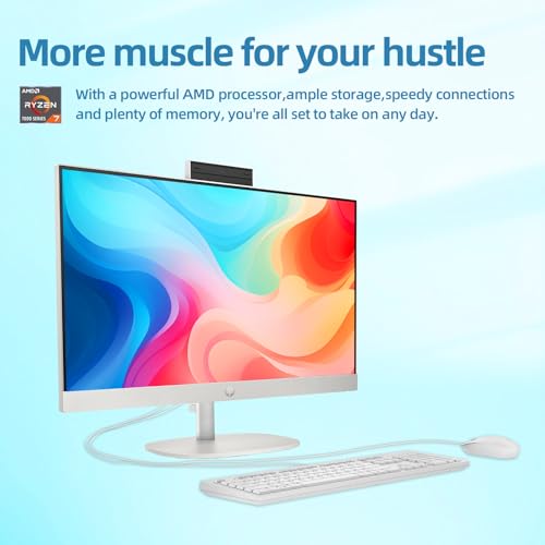 Image of HP 24 inch All in One Desktop PC, FHD IPS Display, AMD Ryzen 7 7730U 8-Core Processor, 16GB DDR4, 512GB SSD, AMD Radeon Graphics, HDMI, Keyboard & Mouse, Flicker Free, Wi-Fi, USB Type-C, Win 11 Pro