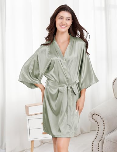 Image of EPLAZA Women Silky Satin Robe Wedding Bridal Party Bride Bridesmaid Robes Kimono Loungewear Dressing Gowns