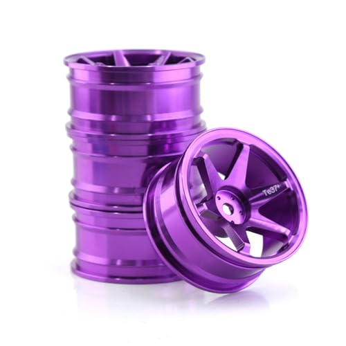 Chanmoo 1/10 RC On Road Wheels Rims 12mm Hex Alloy Aluminum Drift Hubs For 1:10 Scale Rally Racing Car Tires Tamiya TT01 TT02 XV01 TA06 A959 PTG2 HPI KYOSHO HSP PTG2 Touring Street Tyres 4PCS (Purple)