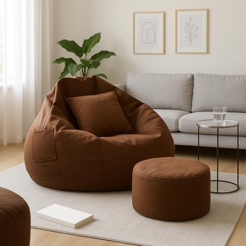 Image of karuto 4XL Bean Bag Cover with Footrest & Cushion (Without Beans) (Tan, XXXXL)