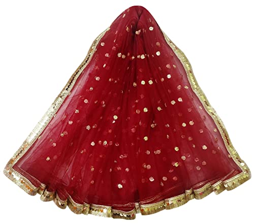 Image of Navti Creations Women's Lightweight Net Dupatta With Sequence Embroidery & Kiran Border (Length 2.25m)