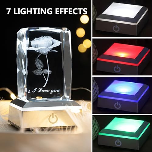 2 Stück LED-Lichtsockel, LEDLichter Display Basis, 6 Farben Quadratisch LED Lichter Display Basis Showständer mit Empfindlichem Touch Schalter für Kristallkugeln Glaskristallkunstwerke