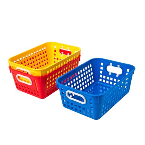 Image of Really Good Stuff Medium Plastic Book Baskets, 11 inch by 7.5 inch by 4.5 inch, 6-Pack | Rainbow Group Colors, Versatile Storage Solution for Classroom, Home, & Office
