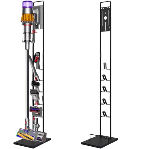 Image of Lasvea Vacuum Stand for V6, V7, V8, V9,V10, V11, V12, V15 Cordless Cleaners - Heavy Base Metal Bracket Holder Organizer with Trigger Lock, On /Off Control Clamp, Accessory & Attachment Storage