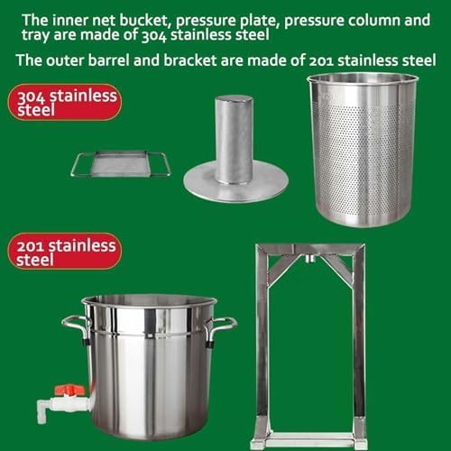 Presse à vin manuelle en acier inoxydable pour brassage maison, extraction de jus, fabrication de cidre – Capacité de 12 L avec cric hydraulique, idéal pour presser les fruits