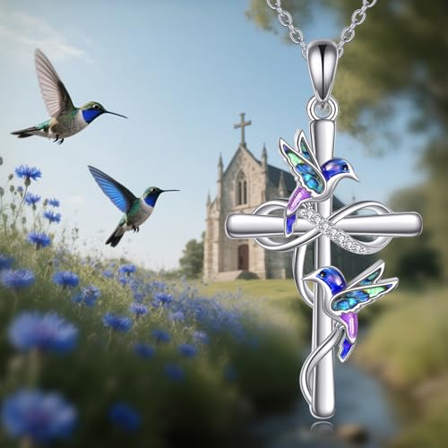 Hummingbird/Blue Jay Necklace 925 Sterling Silver Cross Pendant Bird Necklace Jewelry Gifts for Women4