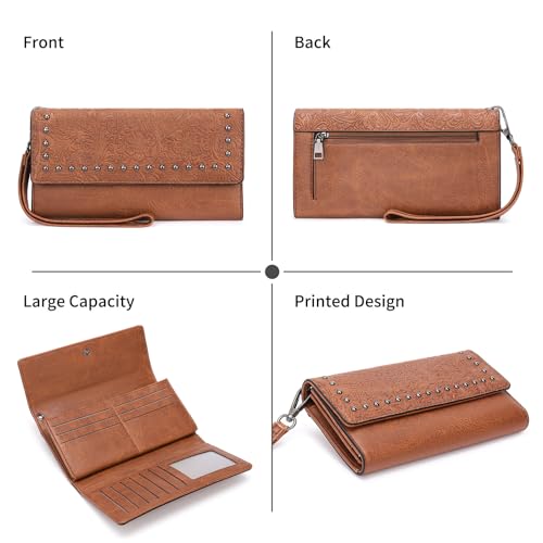 Image of FALAN MULE Wallets for Women Trifold Wristlet Wallets Large Capacity RFID Blocking Ladies Purse Credit Card Holder