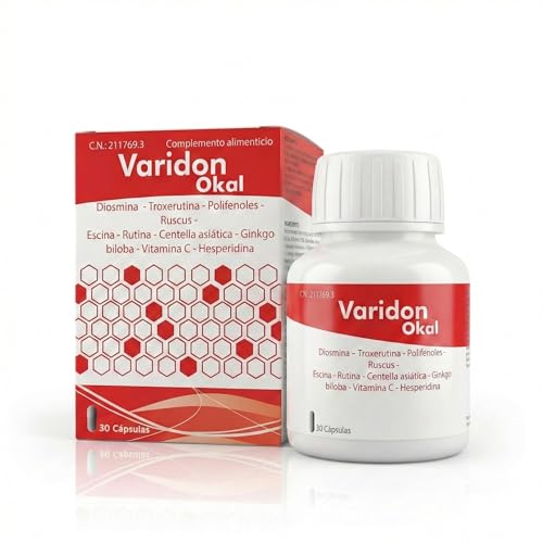 Varidon Okal Diosmina Hesperidina Circulación Piernas Cansadas Arañas Vasculares Hinchazón 10 Activos 30 Cápsulas Centella Asiática Vid Roja Castaño de Indias Hormigueo Zonas Sensibles Alta Dosis 1926