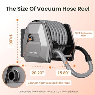 Giraffe Tools Vacuum Hose Extension Reel with 30FT Hose, 1-1/4'' Wall Mount Vacuum Hose Reel, Suitable for Diameter 32mm Wet Dry Vacuums