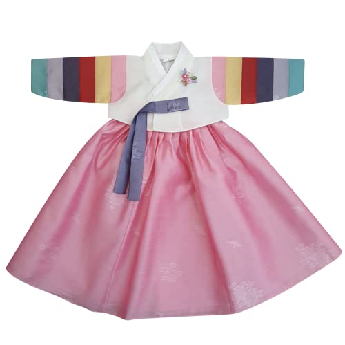 Korean Baby Girl Hanbok for 100days~10y/o Ivory Pink Floral Brooch Girl Baby Kids Hanbok Korean Traditional Dress