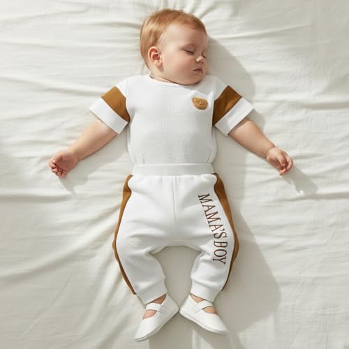 Image of Babieshouse Newborn Baby Boy Clothes Mamas Boy Bear Embroidery Long Sleeve Romper Pants Set Fall Winter Outfits 3-18 Months