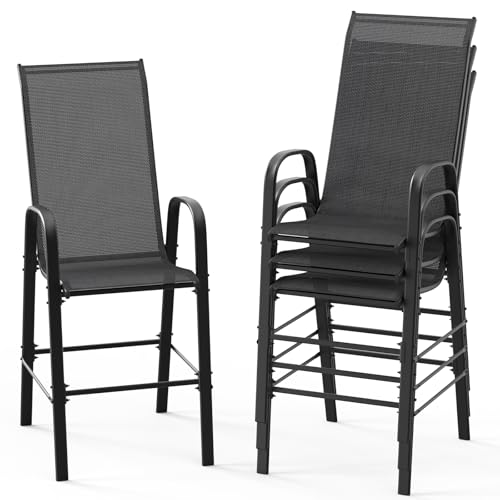 VINGLI 4-Pack Stackable Outdoor Bar Chairs, Black