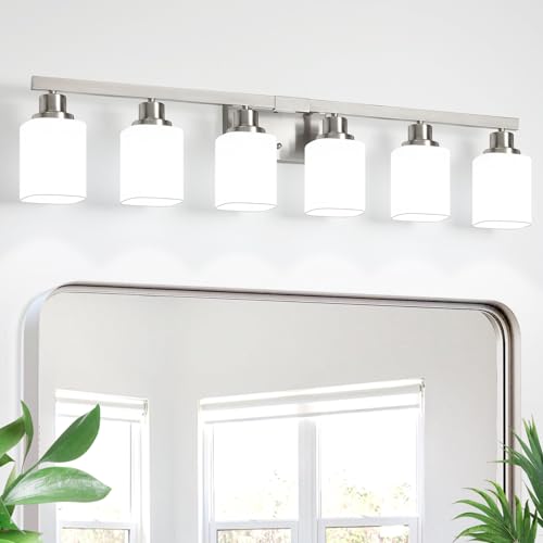 DIKAIDA 6-Light Bathroom Vanity Light,Brushed Nickel Vanity Lights with Square