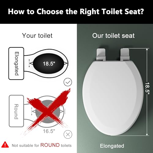 Image of Elongated Toilet Seat Angol Shiold Quiet-Close Molded Wood Toilet Seat with Non-Slip Adjustable Hinges, Anti-Pinch Bumpers, Easy Install & Clean(White, Elongated 18.5'')