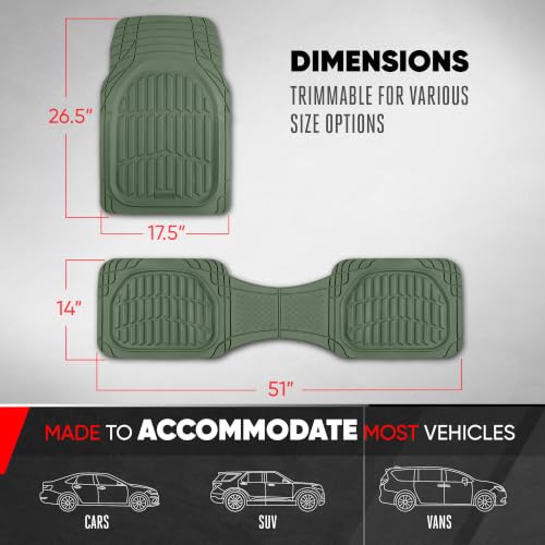 Image of Universal Car Floor Mats, 3 Piece Trimmable All-Weather Floor Liners for Cars, Sedans, Small Trucks & SUVs Green Color