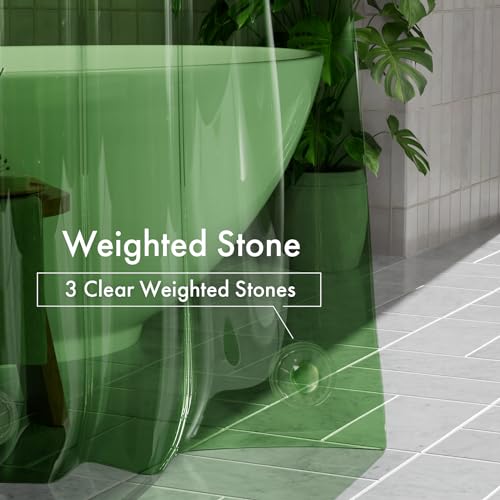 Image of AmazerBath 100% EVA Shower Curtain Liner, 72 x 72 Inches Heavy Duty Shower Curtain and Liner 2-in-1 with 3 Clear Stones and 12 Brass Grommets, Color Block Soft Shower Liner - Clear & Pine Green
