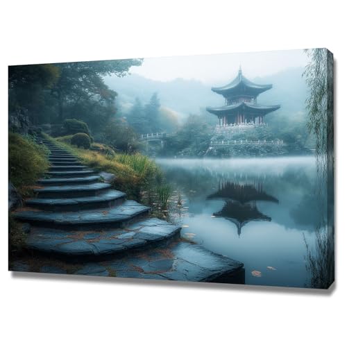 Toile bouddhisme zen decoration murale 40x60cm encadrée pour chambre et salle de bain