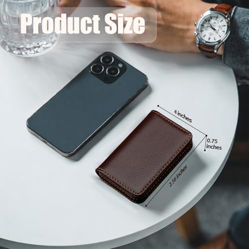 Image of Business Card Holder PU Leather with Magnetic Closure, Slim Pocket Name Card Case for Men & Women, Professional Card Wallet for Office & Travel (Brown)