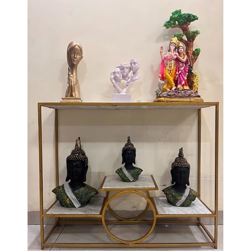Image of Marble Top Console Table with 3 Shelves, 92cm x 25cm x 76cm