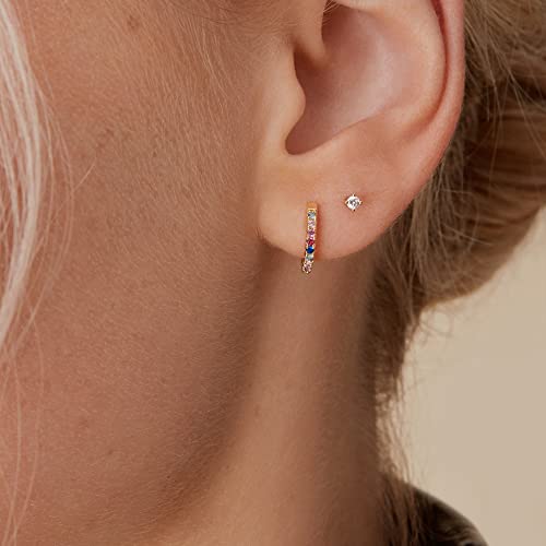 PAVOI 14K Gold Plated Sterling Silver Post Huggies | Cubic Zirconia Huggie Earrings for Women | Green, Garnet, Spinel Blue, Black, Multicolored Stones2