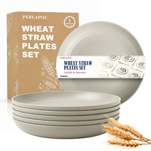 Image of 8In Kids Plates Set of 6, Wheat Straw Deep Dinner Plates,LightGrey | Unbreakable and Reusable Plates for Appetizer, Microwave & Dishwasher Safe, Ideal for Daily Use