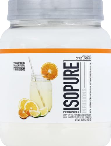 Image of Isopure Clear Whey Isolate Protein Powder, Lactose Free, Gluten Free, Naturally Flavored, Citrus Lemonade, 20g Protein Per Serving, 14.1 Oz, (Packaging May Vary) 16 Servings (Pack of 6)