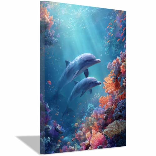 Poster océan dauphin toile murale 70x100 décoration salon multicolore