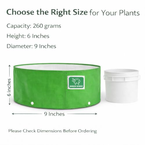 Image of GREENSHEEP HDPE Grow Bag Heavy Duty 260 GSM Round Plants Flower Growing Bags Floor Standing Mount Type for Home Garden Balcony Terrace Kitchen Nursery (Green, 9x6 inch, Pack of 30)