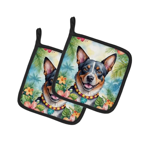 Caroline's Treasures Australian Cattle Dog Luau Pair of Pot Holders Kitchen Heat Resistant Pot Holders Sets Oven Hot Pads for Cooking Baking BBQ, 7 1/2 x 7 1/2