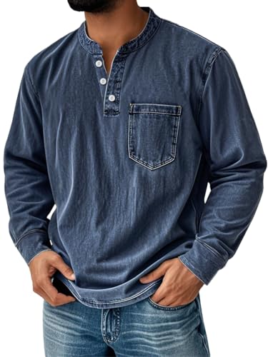 Mokaloha Mens Shirts Long Sleeve, Men's Vintage Distressed Collar Pocket Casual Long-Sleeved Polo Shirt4