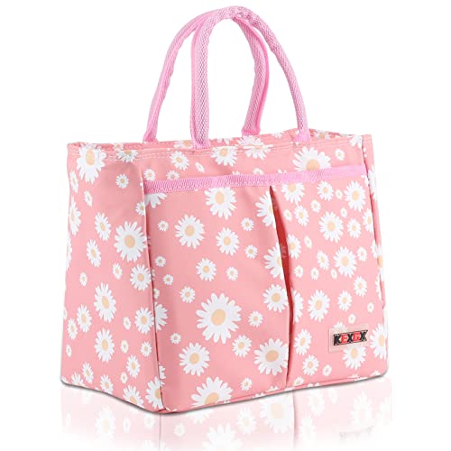 KEXGX Lunch Bag for Women, Insulated Lunch Bag Lunch Box for adults Lunch Box for Women Reusable Thermal Cooler Lunch Box for Work School Picnic Outdoor (Pink/Flower Printed)
