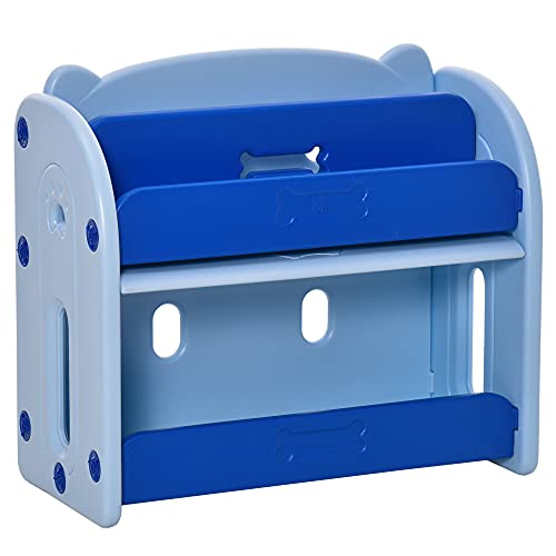 HOMCOM Estantería Infantil de Juguetes y Libros Librería para Niños con 2 Estantes y Compartimento con Tapa Abatible para Habitación de Niños 70 x 33 x 62,5 cm Azul